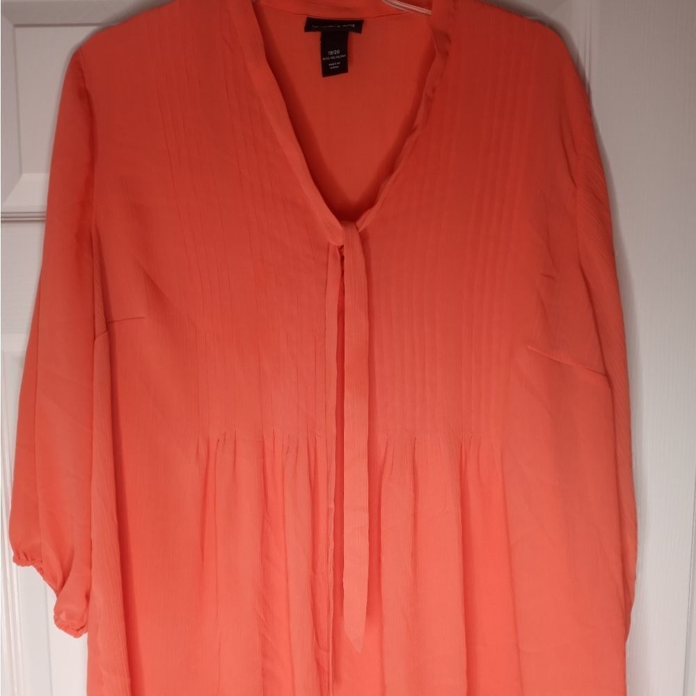 Lane Bryant 18/20 Orange PeasantFolds Shear TieButtons 3/4 Sleeves Women'sTop.